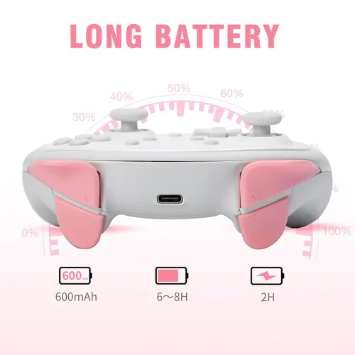 Vista 5 de IINE Cat Controller for Nintendo Switch Cute Wireless Pro ControllerKawaii Game AccessoriesWhite