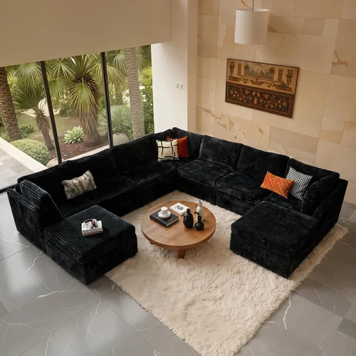 Vista 30 de Sofá seccional modular, conjunto de sofá en forma de L de 98" para sala de estar, 4 asientos cómodos tipo nube con sillas giratorias, combinación