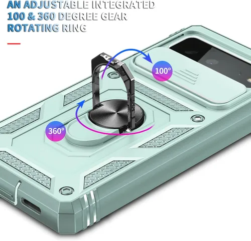 Vista 7 de Fetrim Caso para Google Pixel 6, Caja Del Teléfono De La Cubierta De La Cámara Con Soporte De Anillo De Rotación Para Google Pixel 6 - Verde