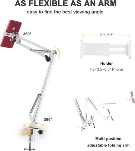 Vista 2 de Soporte para teléfono celular, abrazadera de soporte de teléfono para escritorio, soporte universal para teléfono con rotación flexible de 360°