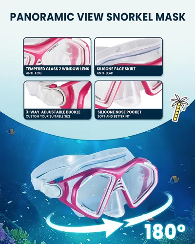 Vista 2 de OutdoorMaster Máscara de esnórquel para adultos, juego de esnórquel con gafas antivaho para adultos, máscara de buceo para uso en viajes
