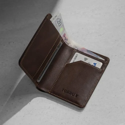 Vista 2 de TORRO - Cartera de piel para hombre (bloqueo RFID, 5 ranuras para tarjetas de crédito) 1 compartimento para efectivo con forro de microfibra perfil