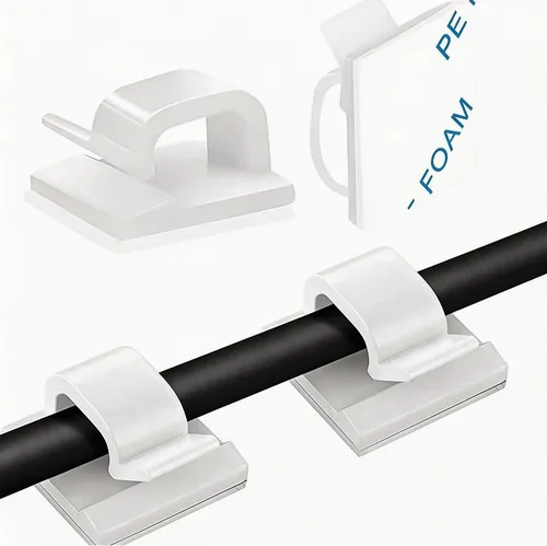 Vista 8 de 150 clips adhesivos para cables negros, organizador de cables para exteriores, organizador de cables para debajo del escritorio, automóvil, pared