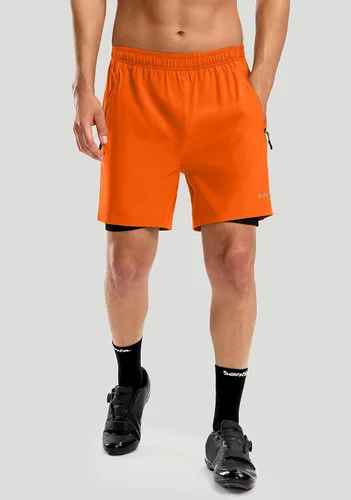 Vista 2 de Bikewa Pantalones cortos de ciclismo de montaña para hombre, con acolchado 3D, ajuste holgado, con bolsillos con cremallera