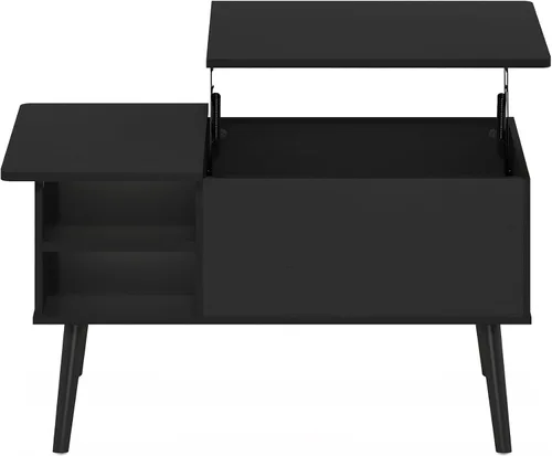 Vista 6 de Furinno Jensen - Mesa auxiliar de madera con parte superior elevadora de patas con compartimento oculto y estante lateral abierto para sala