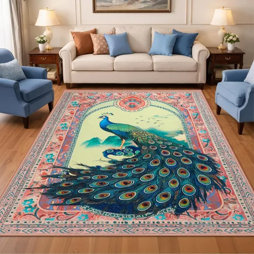 Vista 19 de Alfombra abstracta de 3 x 5 para sala de estar, dormitorio, entrada, color azul