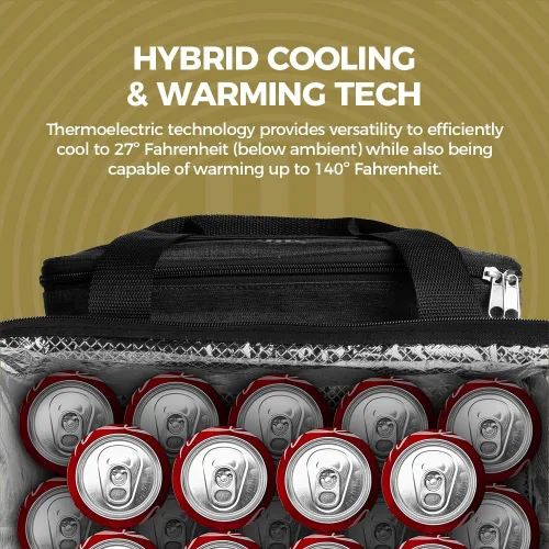 Vista 4 de Halo 28L Hybrid Cooler & Warmer Bag Electric Travel Cooler, Collapsible for Easy Storage, Keep Drinks Cold & Food Warm, Ice Free Cooling, Includes