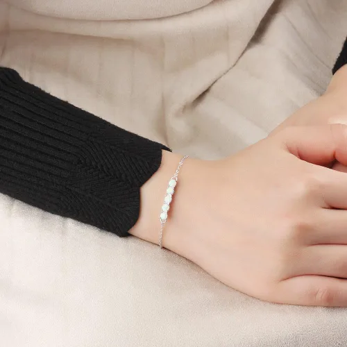 Vista 3 de Pulsera de ópalo de oro blanco de 14 quilates para mujer, hermoso dije de ópalo, regalo de joyería de moda para ella