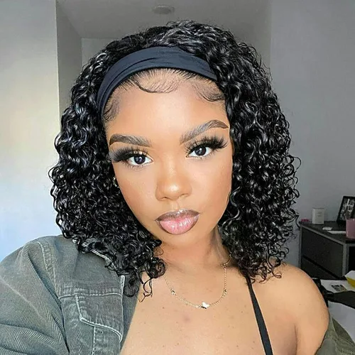 Vista 40 de Aiterina - Peluca de cabello humano con diadema de onda profunda para mujeres negras, cabello brasileño remy, sin pegamento, sin encaje frontal