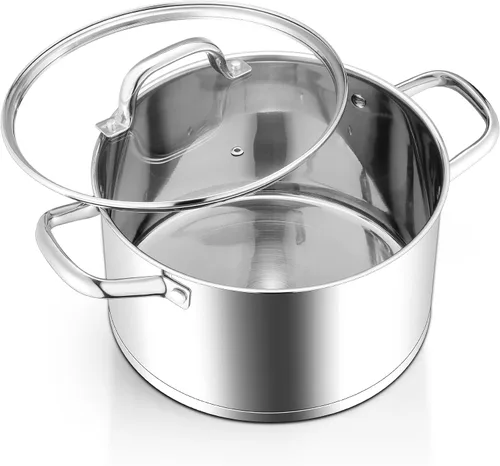 Vista 13 de Homikit Olla de acero inoxidable de 4 cuartos de galón, olla de inducción con tapa para sopa, salsa de pasta, cocinar a fuego lento, parte inferior