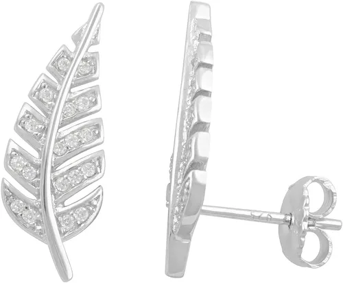 Vista 2 de Aretes de plata de ley chapados en rodio para mujer, circonita cúbica, con plumas, para mujer, regalos para mamá, esposa, novia, Circonita cúbica