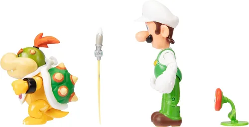 Vista 4 de Super Mario Nintendo - Figura de acción de 4 pulgadas, paquete de 2 Fire Luigi & Bowser Jr. con accesorios
