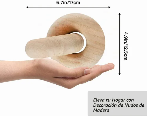 Vista 2 de Decoración de cadena de madera, cadena decorativa de 2 eslabones tallada a mano, decoración de nudo de madera bohemia para estantería, escritorio