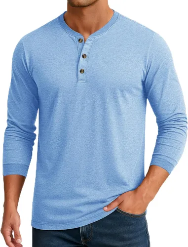 Vista 21 de Cotrasen Camisas Henley de Manga Larga para Hombre Camisetas de Algodón con 3 Botones Tops Casuales Básicos de Moda