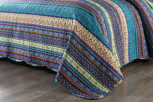 Vista 4 de MarCielo Juego de ropa de cama bohemia, colcha acolchada de 3 piezas, azul, King, poliéster