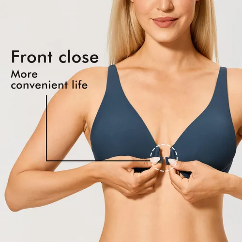 Vista 2 de DELIMIRA Sujetadores con cierre frontal para mujer, sin costuras, talla grande, con aros, sin forro, cómodo