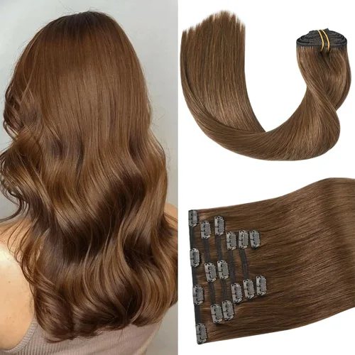Vista 28 de Aison Extensiones de cabello con clip balayage de cabello humano real, extensiones de cabello ombre 100% de cabello humano para mujer, 12 pulgadas