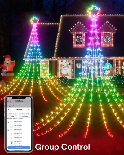 Vista 4 de Decoraciones de Navidad inteligentes para exteriores de 12 pies con control remoto de aplicación, luces inteligentes RGB para árbol de Navidad