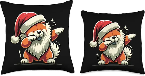 Vista 3 de Xmas Chow Chow Gifts Christmas Chow Dog Dab Pose Santa Hat Xmas Throw Pillow, 16x16, Multicolor