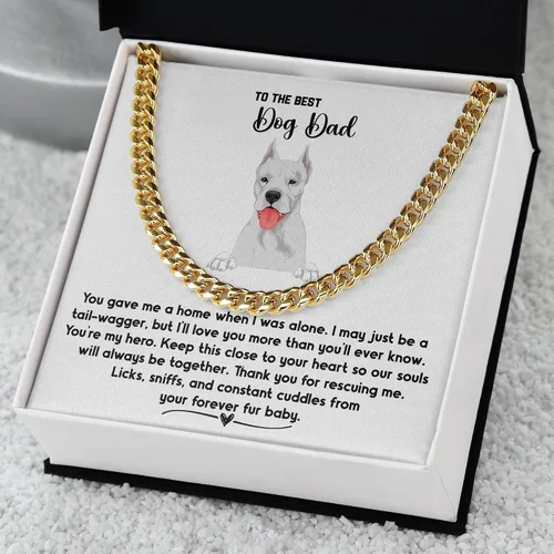 Vista 7 de Dogo Argentino Dog Dad Cuban Chain Necklace, Jewelry Message Card for My Fur Dad, Dogo Argentino Dog Owner, Pet Portrait Necklace Present