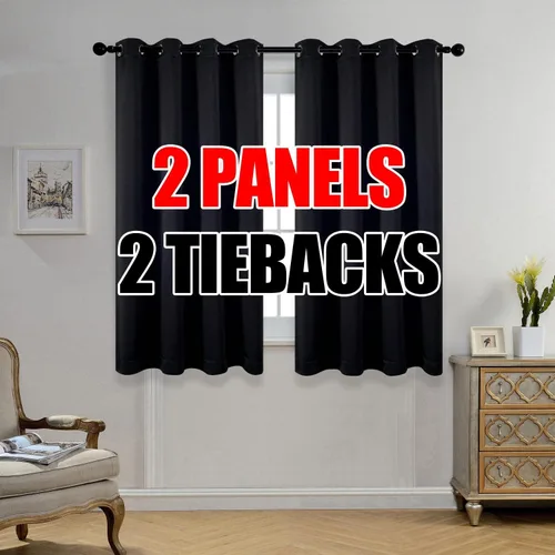 Vista 41 de Set de 2 cortinas para ventana, de Miuco, opacas, con ollaos, para recámara, incluye 2 alzapaños