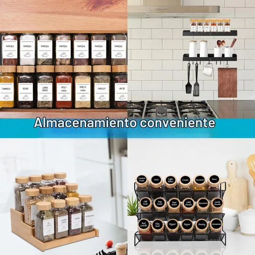 Vista 5 de Tarros de especias de vidrio de 4 onzas con tapas de bambú, paquete de 16 botellas de especias 120ml Seasoning Containers Empty Spice Jars with