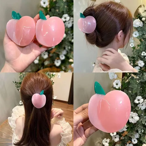 Vista 6 de Pinzas de garra de manzana, pinzas de pelo de melocotón jugoso, pinzas de pelo de frutas, pinzas de pelo de acetato para mujeres, pinzas pequeñas