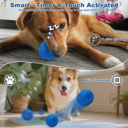 Vista 5 de Magicorange Juguetes interactivos para perros, juguetes automáticos de bolas rodantes para perros, bolas de tenis con efecto rodante para cachorros