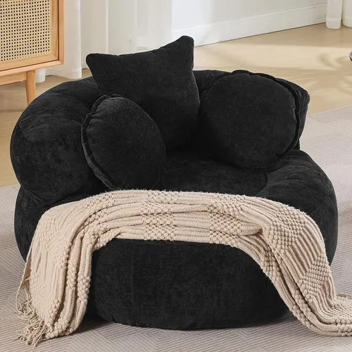 Vista 16 de WUTUTUEE Silla Sofá de Piso Redonda de Gran Tamaño, Chaise Lounge Circular de Chenilla Comprimida, Sin Montaje, Silla de Barril Sin Huesos, Sofá