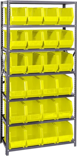 Vista 280 de Quantum QSBU-245BK Heavy Duty Shelving Unit with (7) Shelves and (24) QUS245 Black Bins for Garage Warehouse Storage Distribution 400 lb Load