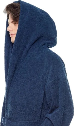 Vista 7 de Arus - Bata de baño clásica de algodón turco con capucha para hombre con opción de longitud larga
