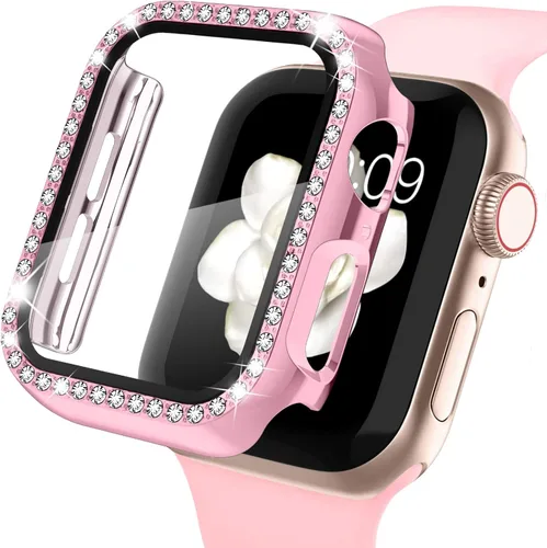 Vista 15 de Recoppa funda para Apple Watch con protector de pantalla con cristales brillantes y diamantes de imitación, ultrafina, funda con protección Negro