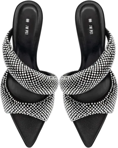 Vista 4 de JW PEI Sandalias Sara de tacón con cuña para mujer Cristal artificial - Negro