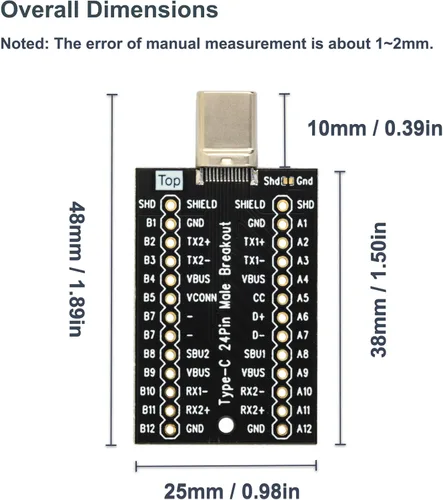 Vista 4 de USB Tipo-C Breakout Board Conector Macho 24 Pines Full Pins Salida Chapado En Oro PCB USB C Puerto Reemplazo