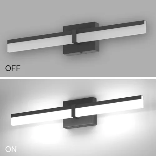 Vista 5 de Tipace Lámparas de baño negras de 24 pulgadas, luces LED modernas sobre espejo (luz blanca, 6000 K)