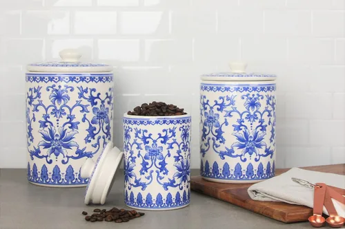 Vista 2 de 10 Strawberry Street Chinoiserie - Juego de recipientes de 3 piezas, color blanco y azul Chinoiserie Azul