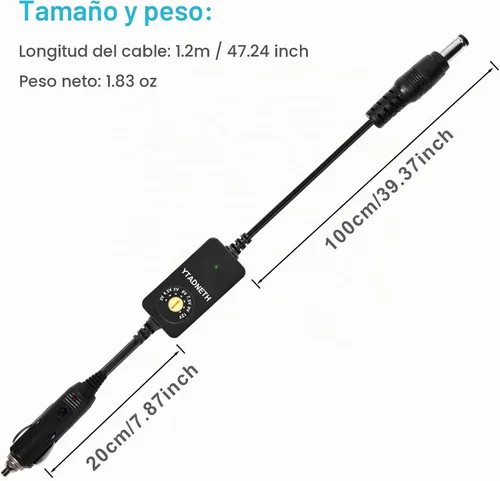Vista 5 de Adaptador de cargador de coche con 3 V, 4.5 V, 5 V, 6 V, 7.5 V, 9 V, 12 V, 2 A, encendedor de cigarrillos automático, enchufe macho, cable adaptador