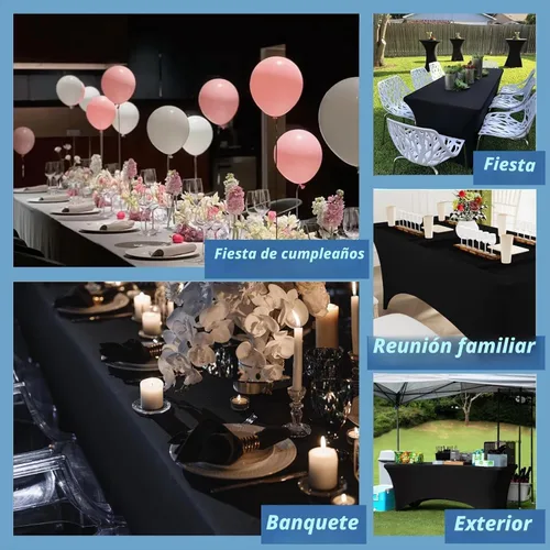 Vista 7 de Fundas de Mesa de Spandex Negro para Mesas de 6 Pies - Protector de Mantel Rectangular Universal Ajustado Elástico de 6 Pies, Lavable y Resistente a