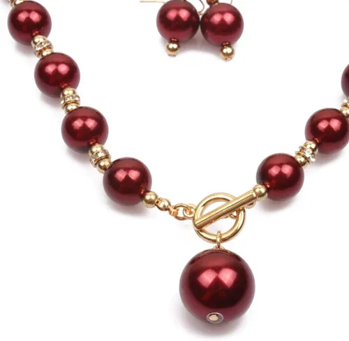 Vista 2 de Conjunto de joyería elegante para mujer, collar y aretes de perlas de imitación de diamantes de imitación