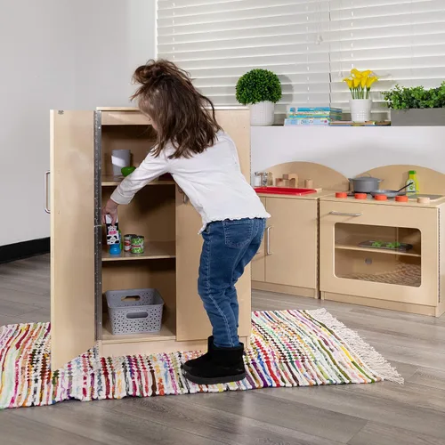 Vista 2 de Flash Furniture Hercules - Refrigerador de cocina de madera para niños para uso comercial o doméstico, seguro, diseño apto para niños, natural