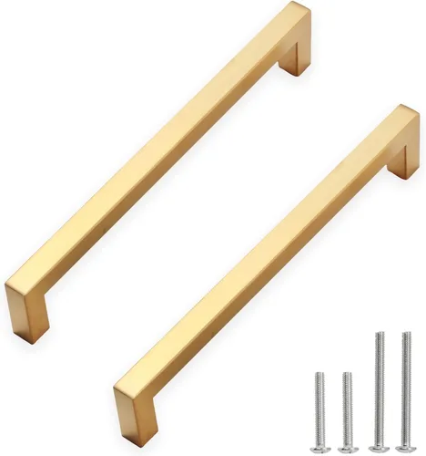 Vista 26 de Tiradores para gabinete dorados, manijas cuadradas para cajones, paquete de 2, manijas de acero inoxidable para cocina de 13-4/5 pulgadas, herrajes