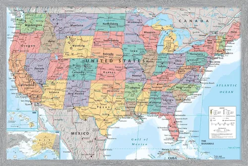 Vista 8 de Trends International Póster de pared de USA Map 2023, 14.72 x 22.37 pulgadas, versión enmarcada de madera de granero