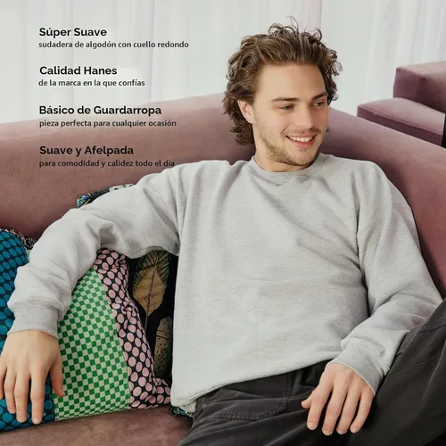 Vista 6 de Hanes Men's Sweatshirt, EcoSmart Fleece Crewneck Sweatshirt, Big & Tall Available, 1 or 2-Pack Marrón (Army Brown)