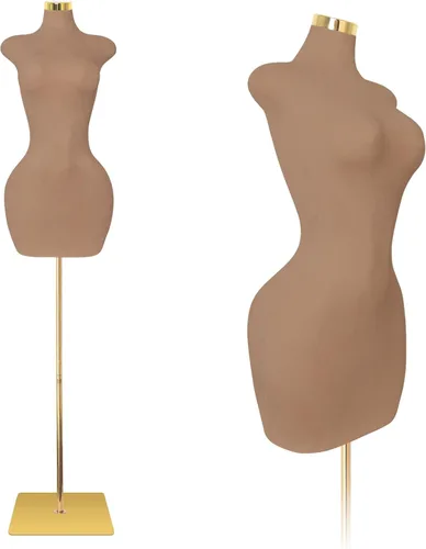 Vista 6 de Maniquí femenino sexy, torso corporal de maniquí pinable con base de metal dorado, altura ajustable de 60 a 78 pulgadas para exhibición de ropa