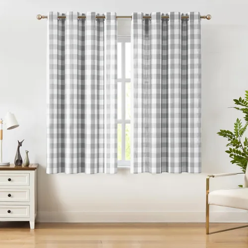 Vista 40 de Amzdecor Cortinas a cuadros con ojales de búfalo de 54 pulgadas de largo, cortinas texturizadas semitransparentes para sala de estar, dormitorio