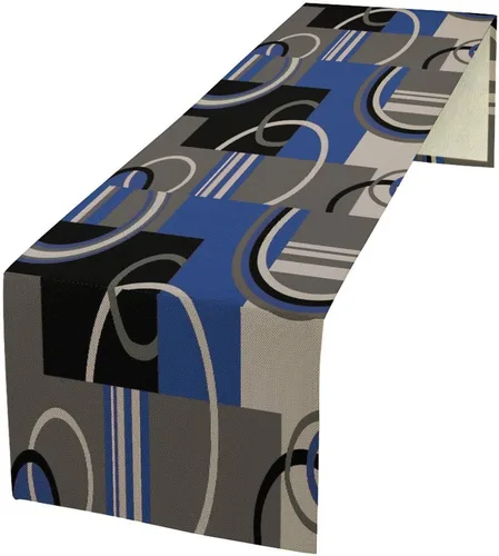 Vista 29 de Camino de mesa abstracto azul y gris, arte moderno, vintage, de arpillera oscura, camino de cena para granja, cabaña, café, cocina, comedor, fiesta