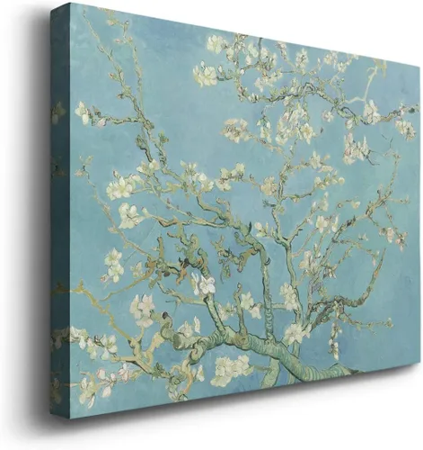 Vista 2 de Renditions Gallery Vincent Van Gogh Impreso Flores de almendra, famosa reproducción de pintura, lienzo de alta calidad envuelto en galería, listo