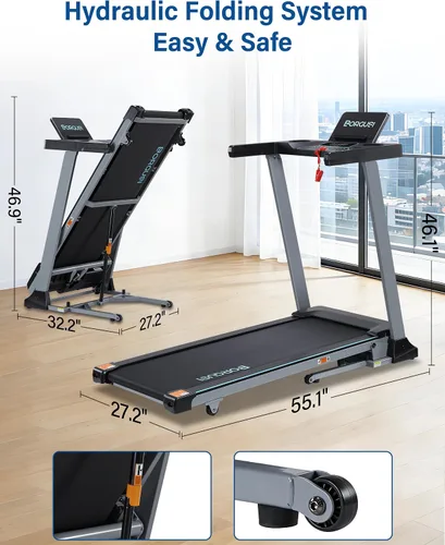 Vista 7 de BORGUSI Cinta de correr inteligente de 47.3" con inclinación automática y aplicación Bluetooth, caminadora de 3.5 HP para el hogar, capacidad