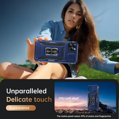 Vista 6 de MERRO Funda para iPhone 11 Pro Max con protector de pantalla, funda deslizante para cámara, funda de grado militar con soporte magnético de 6.5 Azul