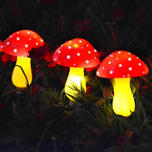 Vista 3 de Luces solares de hongos impermeables mejoradas, decoración al aire libre, 8 modos para jardín, camino, paisaje, patio, pascua, camino, Halloween